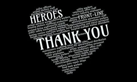 A word cloud heart thanking the front line heroes during the pandemic Stock Illustration