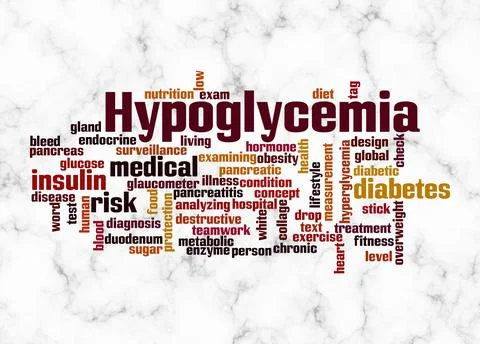Word Cloud with HYPOGLYCEMIA concept create with text only Stock Illustration