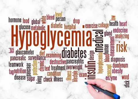 Word Cloud with HYPOGLYCEMIA concept create with text only Stock Illustration
