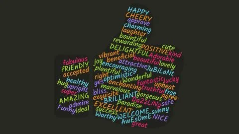 Word Cloud Illustration of a Like or a Thumbs Up Stock Illustration
