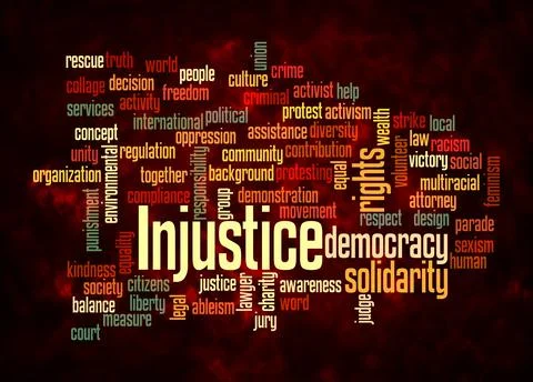 Word Cloud with INJUSTICE concept create with text only Stock Illustration