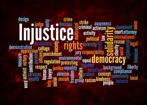 Word Cloud with INJUSTICE concept create with text only Stock Illustration