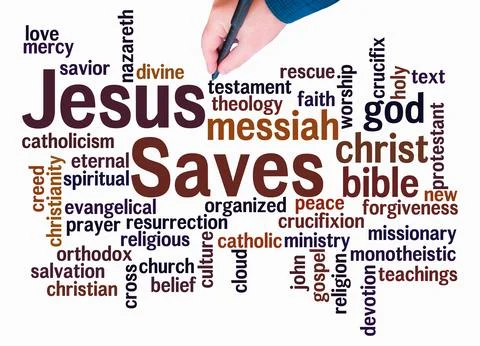 Word Cloud with JESUS SAVES concept create with text only Stock Illustration