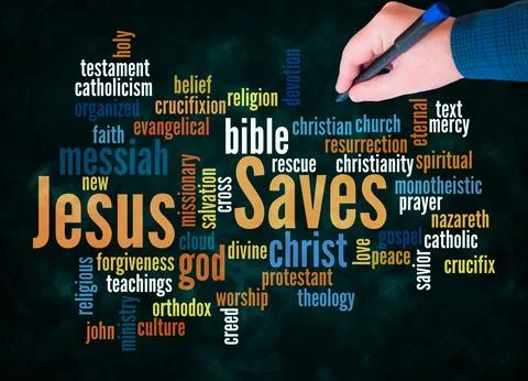 Word Cloud with JESUS SAVES concept create with text only Stock Illustration