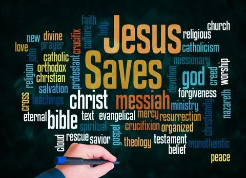 Word Cloud with JESUS SAVES concept create with text only Stock Illustration