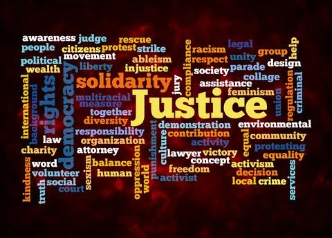 Word Cloud with JUSTICE concept create with text only Stock Illustration
