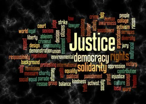 Word Cloud with JUSTICE concept create with text only Stock Illustration