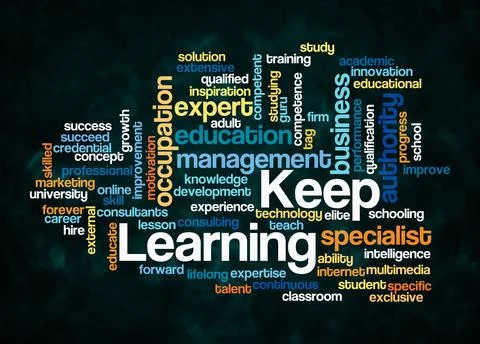 Word Cloud with KEEP LEARNING concept create with text only Stock Illustration