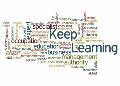 Word Cloud with KEEP LEARNING concept create with text only Stock Illustration