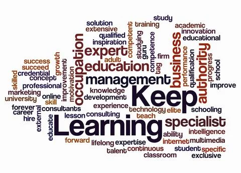Word Cloud with KEEP LEARNING concept create with text only Stock Illustration