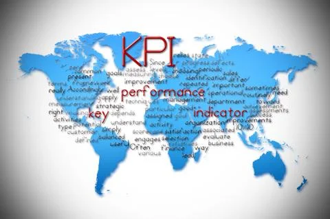 Word Cloud of kpi with world map background Stock-Illustration