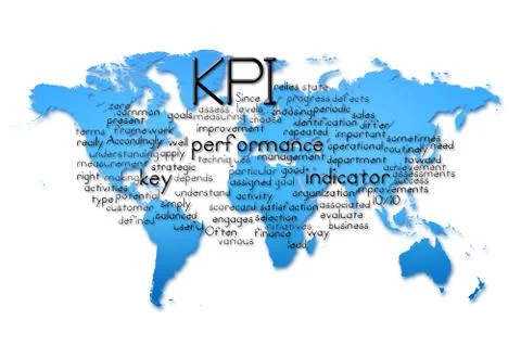 Word Cloud of kpi with world map background Stock Illustration