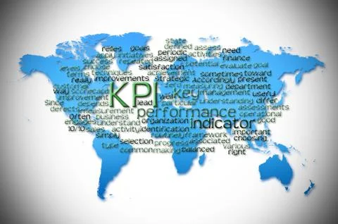 Word Cloud of kpi with world map background Stock Illustration