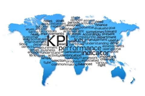 Word Cloud of kpi with world map background 스톡 일러스트