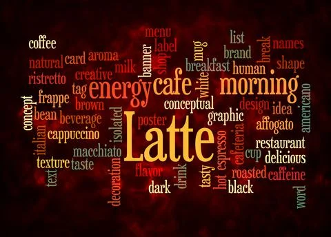 Word Cloud with LATTE concept create with text only Stock Illustration