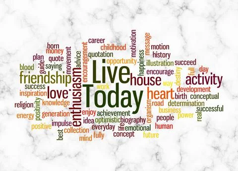 Word Cloud with LIVE TODAY concept create with text only Stock Illustration