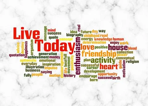 Word Cloud with LIVE TODAY concept create with text only Stock Illustration
