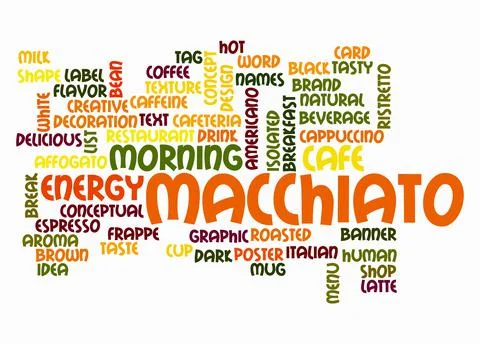Word Cloud with MACCHIATO concept create with text only Stock Illustration