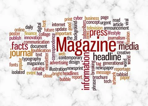 Word Cloud with MAGAZINE concept create with text only Stock Illustration