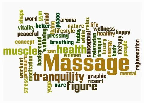 Word Cloud with MASSAGE concept create with text only Stock Illustration