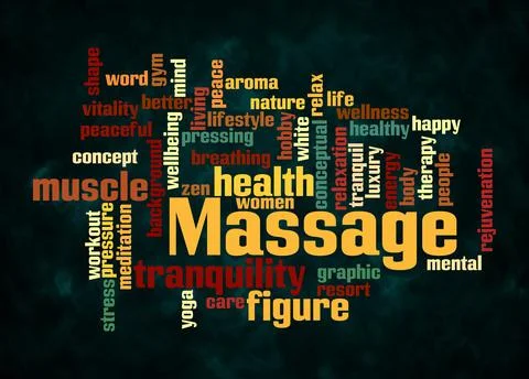 Word Cloud with MASSAGE concept create with text only Stock Illustration