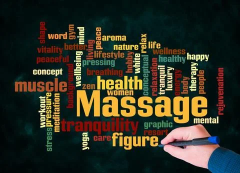 Word Cloud with MASSAGE concept create with text only Stock Illustration