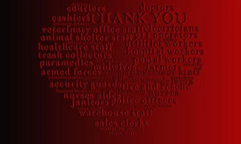 A word cloud naming essential workers and thanking the frontline heroes Stock Illustration
