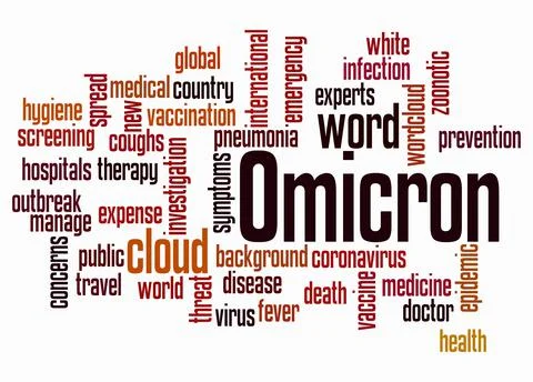 Word Cloud with OMICRON variant of Covid 19 concept, create with text only Stock Illustration