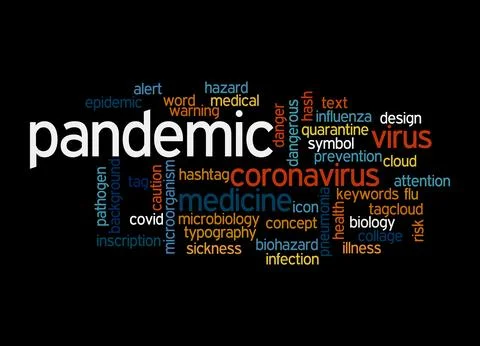Word Cloud with PANDEMIC concept, isolated on a black background Stock Illustration
