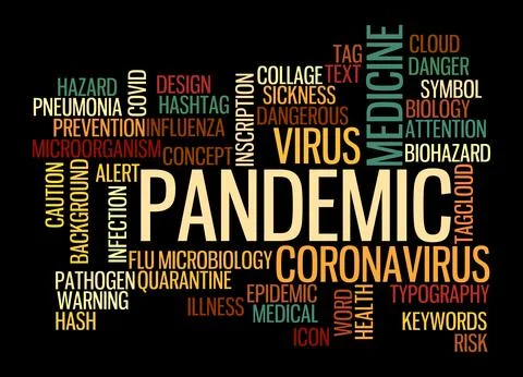 Word Cloud with PANDEMIC concept, isolated on a black background Stock Illustration