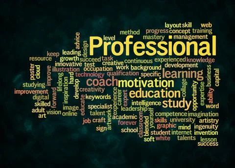 Word Cloud with PROFESSIONAL concept create with text only Stock Illustration