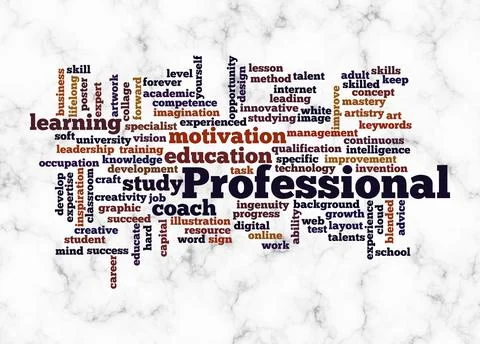 Word Cloud with PROFESSIONAL concept create with text only Stock Illustration