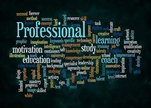 Word Cloud with PROFESSIONAL concept create with text only Stock Illustration