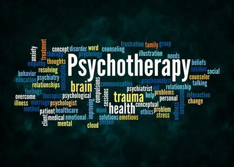 Word Cloud with PSYCHOTHERAPY concept create with text only Stock Illustration