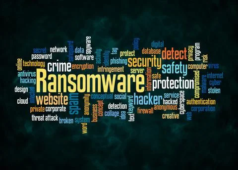 Word Cloud with RANSOMWARE concept create with text only Illustrazione stock