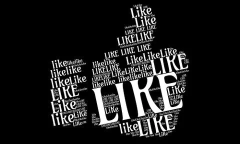 Word cloud reading "LIKE" forms the shape of a thumbs up sign Stock Illustration