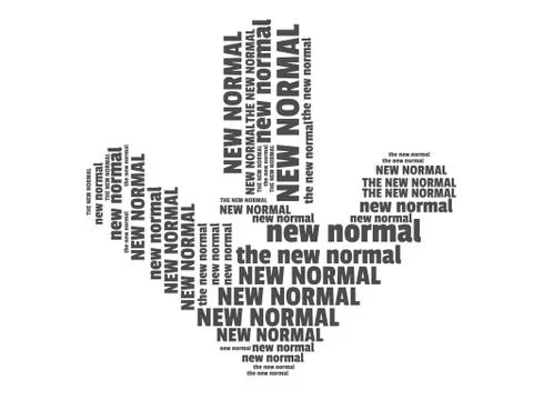 Word cloud reading "new normal" forms a downward pointing arrow Stock Illustration