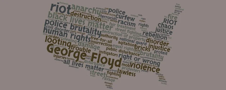 A word cloud regarding riots, protests, George Floyd Stock Illustration