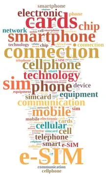 Word cloud related to e-SIM. Stock Illustration