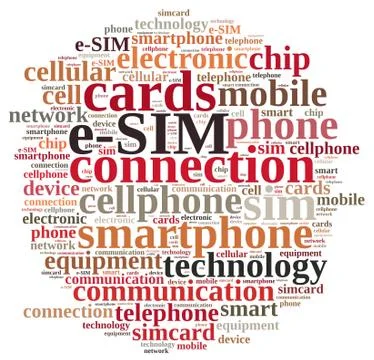 Word cloud related to e-SIM. Stock Illustration