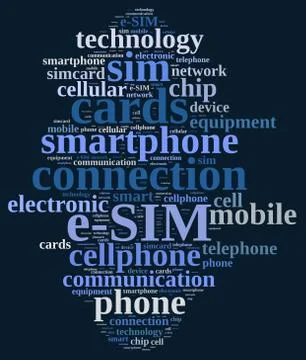 Word cloud related to e-SIM. Stock Illustration