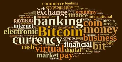 Word cloud relating to Bitcoin. Stock Illustration