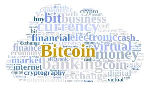 Word cloud relating to Bitcoin. Stock Illustration