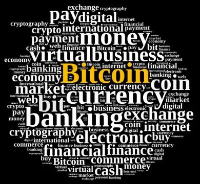 Word cloud relating to Bitcoin. Stock Illustration