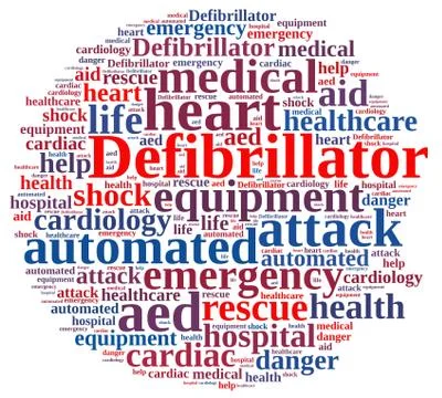 Word cloud relating to Defibrillator. Stock Illustration