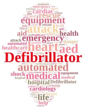 Word cloud relating to Defibrillator. Stock Illustration