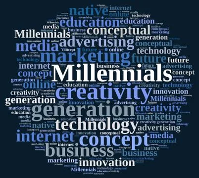 Word cloud relating to Millennials. Stock Illustration