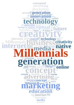 Word cloud relating to Millennials. Stock Illustration