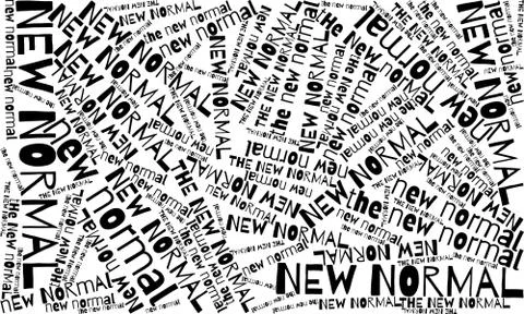 Word cloud with repeating phrase "NEW NORMAL", concept for coronavirus, COVID Stock Illustration