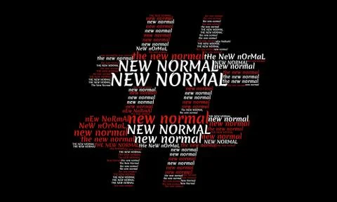 Word cloud with repeating phrase "new normal" forms a hashtag Stock Illustration